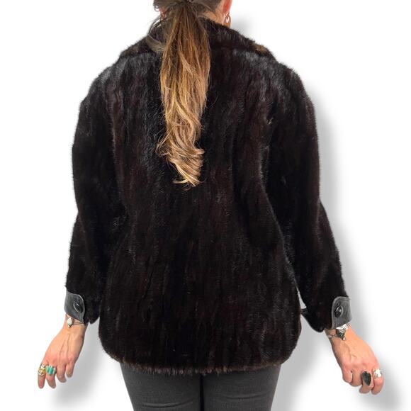 1960's PIERRE CARDIN rare genuine mink fur black leather mod coat BOUTIQUE FURS - Picture 4 of 16